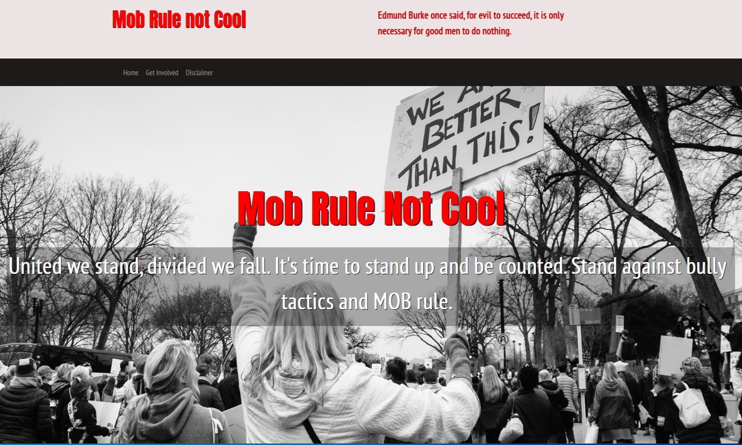Screen capture of MobRuleNot Cool website